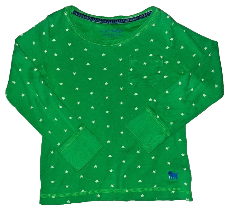 Mini Boden Niñas Talla 4 5 Manga Larga Camisa Lote Estrellas Verde Béisbol Manga Algodón Foto 2 de 4
