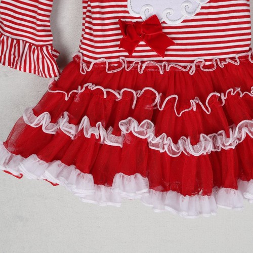 Rare Editions Christmas Dress Girl 18 months Red White Striped Santa Tutu Skirt - Picture 3 of 8