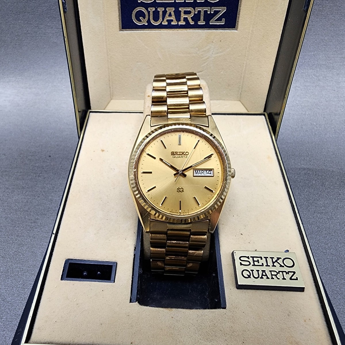 Seiko SQ President Watch Men 36mm Gold Dial Gold Tone