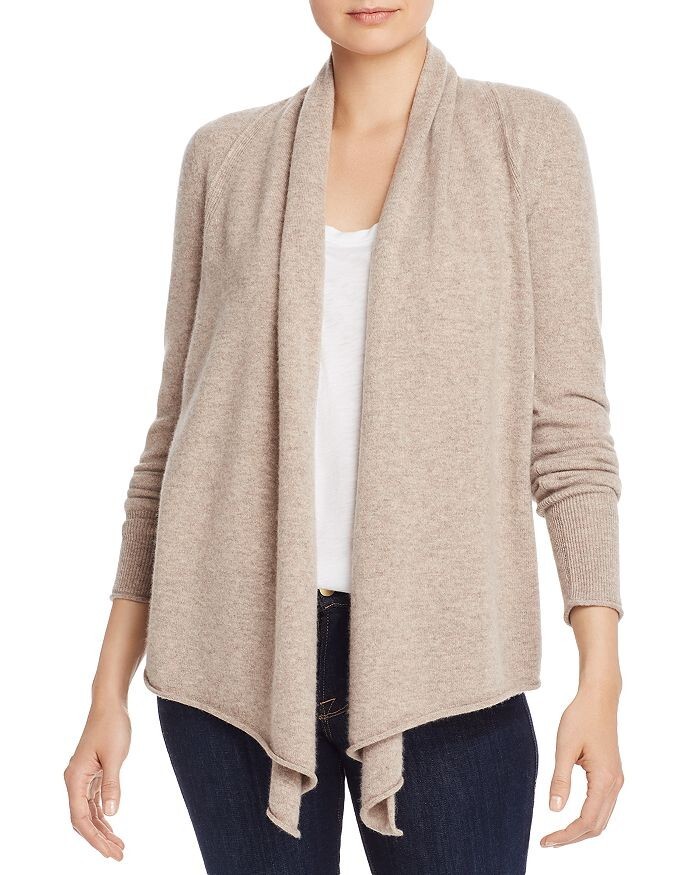 AQUA Cashmere Draped Open Front Cardigan Sweater Size XS Wheat Long Sleeve  Knit