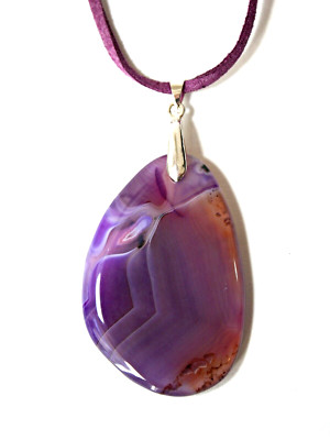 Agate Stone Pendant Statement Necklace Purple Lavender Beige Unique BOHO OOAK
