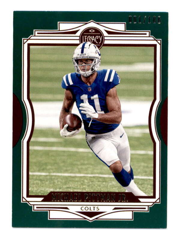 MICHAEL PITTMAN JR 2021 PANINI LEGACY #72 GREEN PARALLEL #001/100 BF5083