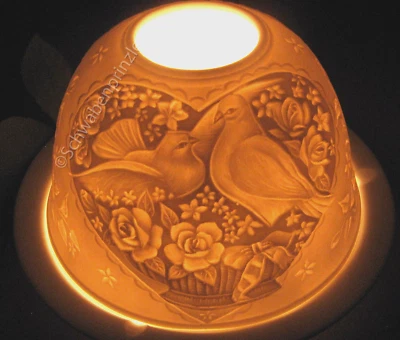Porzellan Windlicht Dome Light Turteltäubchen Tauben Liebespaar Hochzeit Weiß - Bild 1 von 4