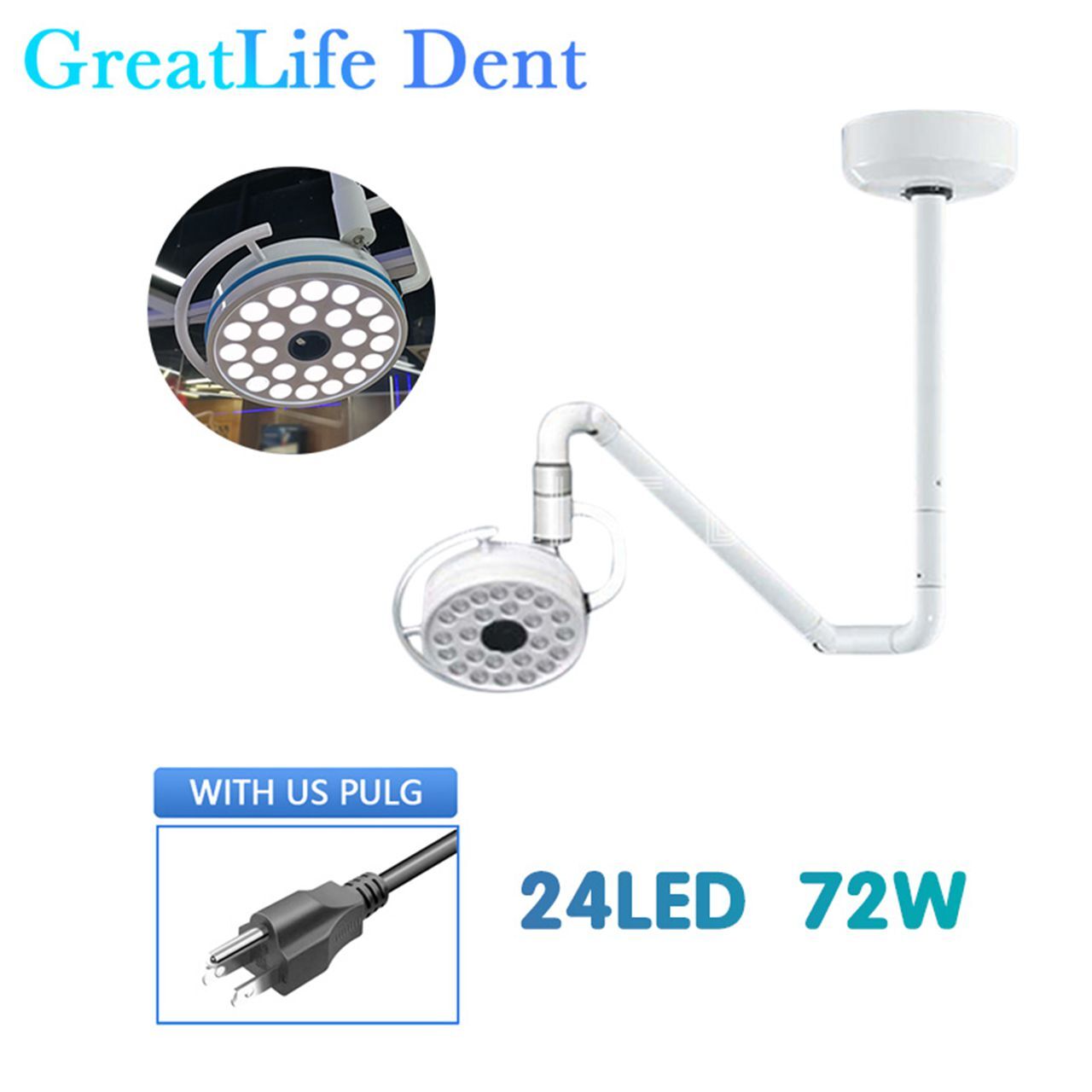 GreatLife 12/24 Leds Dental Surgical Oral Lamp Light Shadowless Ceiling Mounted