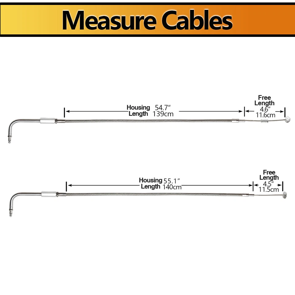 Juego de cables de acelerador de acero inoxidable de 140 cm aptos para Harley FLH FLT 96-07 FLST 96-10 Foto 2 de 4