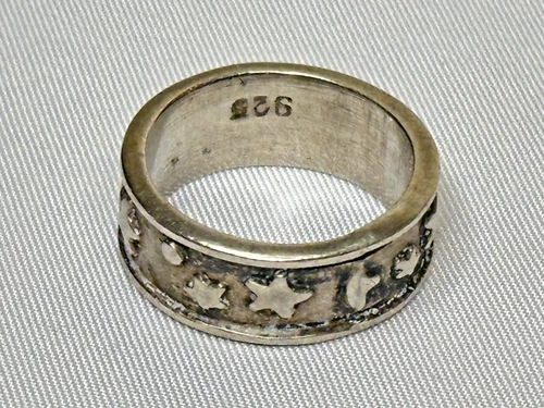 Vintage Sterling Silver 925 Stars And Moons Rustic Band Ring Size 6.5 - 7mm