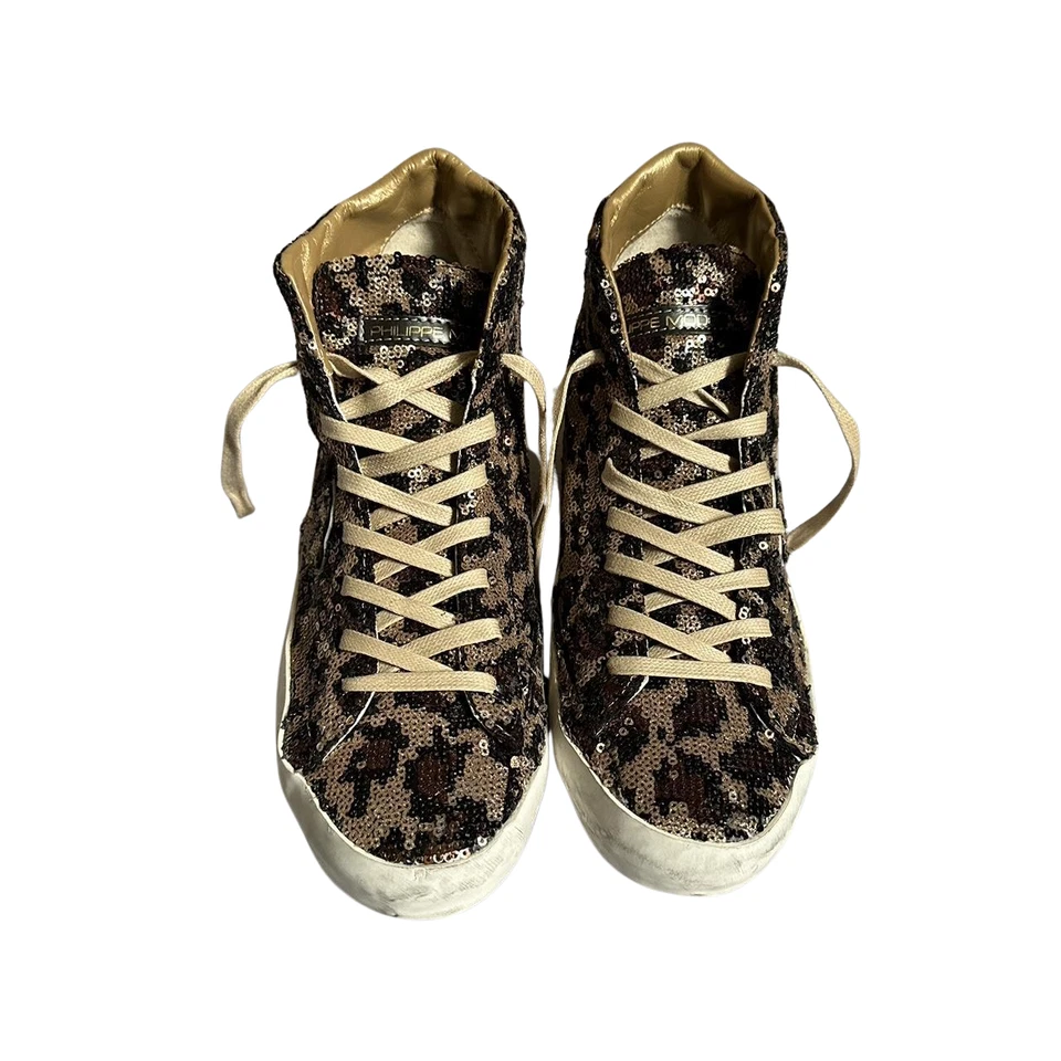 Philippe Model Paris Women’s High-Top Leopard Glitter Sneakers SIZE EU 38/US 7 — 第 2/4 张图片