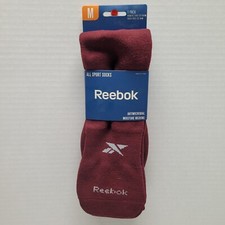 Reebok All Sports Socks Maroon Moisture Wicking Medium 4-8 Youth 5-10 Women