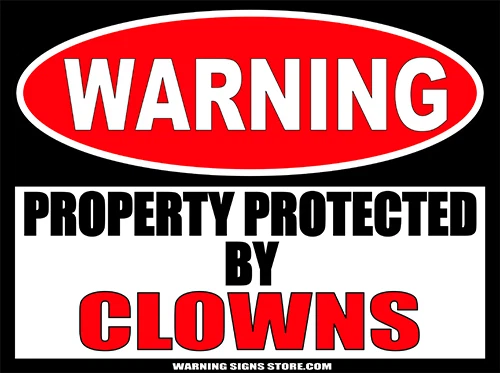 Clown Stickers Funny Warning Sign Door Stickers Wall Decals 4" wide 2-pack WS413