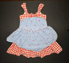 Vintage Y2K Cherry Red Gingham Americana Tiered Picnic Girl's Dress Size 6