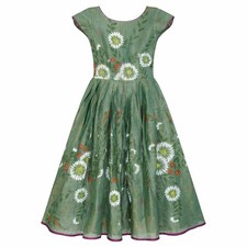 Hand Painted Chiffon Daisy Print Formal Dress Cap Sleeve- Girls Size L/XL