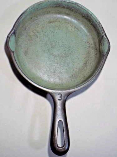 HTF* Wagner No.3 Green Teflon 6 1/2" Mercedes Cast Iron Skillet-Flat