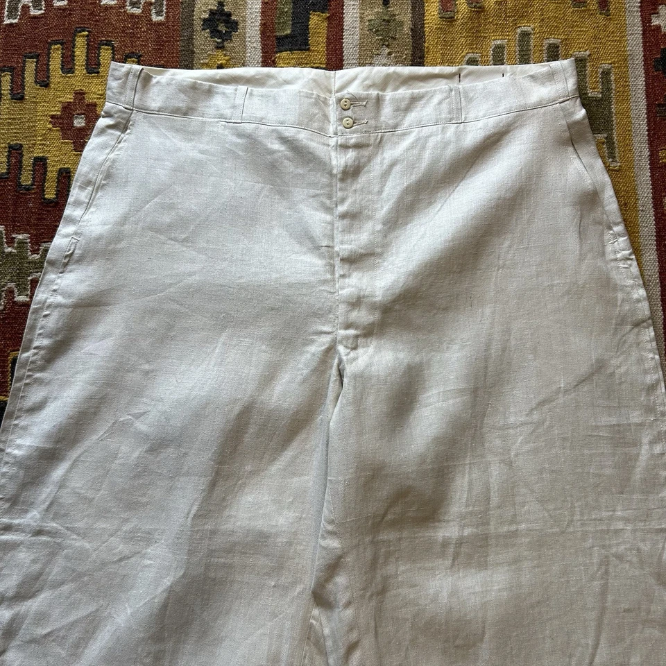 Pantalones Globo Lino Antiguos Años 20 Deadstock Pantalones Con Cinturas en el Tobillo Talla 41 Foto 3 de 4