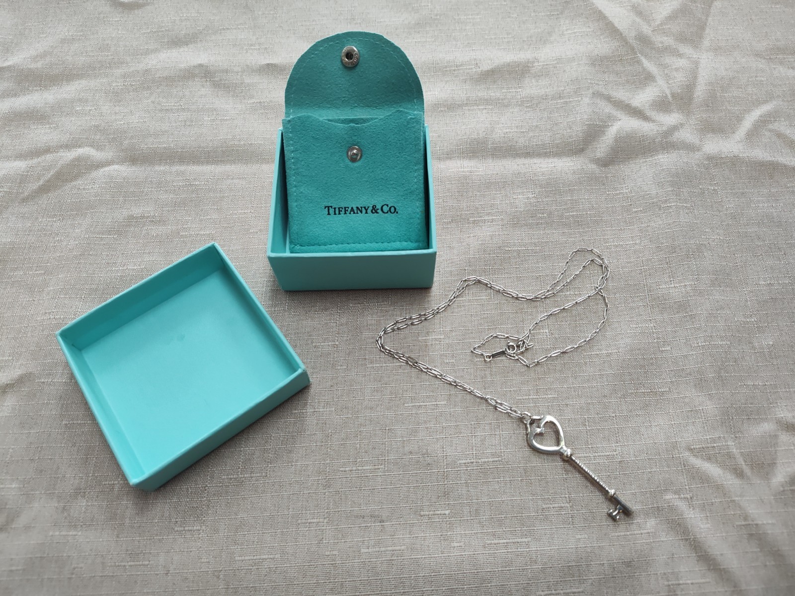 Tiffany & Co Heart Key Pendant Necklace Sterling Silver 27