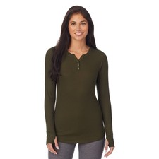 Cuddl Duds Women's Stretch Thermal Henley Top Green M
