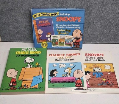 Vintage Snoopy Box Of Coloring Books Charlie Brown Peanuts 3 Colouring Books