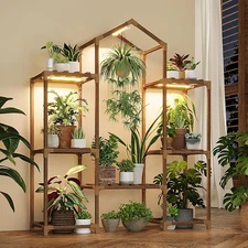 Bamworld Plant Stand Indoor with Grow Light Wood Shelf for Brown 