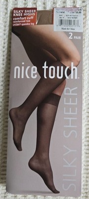 New Natural Color Knee Highs 2 Pair Silky Sheer Reinforced Toe Lycra and Spandex