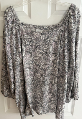 J. Jill Blouse- Womens 4x Gray and Light Pink Paisley 3/4 sleeves NWOT