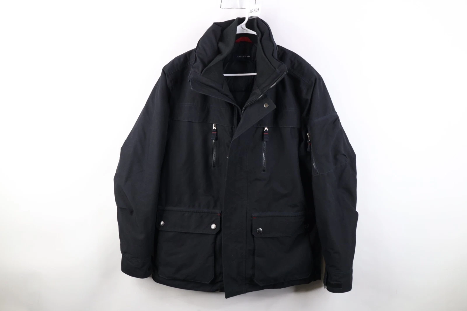 Vintage Lands End Mens Medium Faded Down Insulated Utility Chore Jacket Black