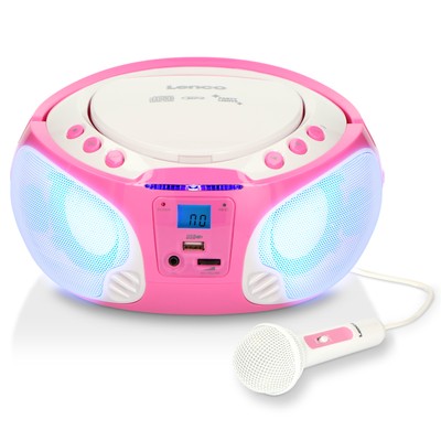 Lenco SCD-650PK - Tragbares FM-Radio - CD/MP3-Player - Karaoke und Lichteffekte