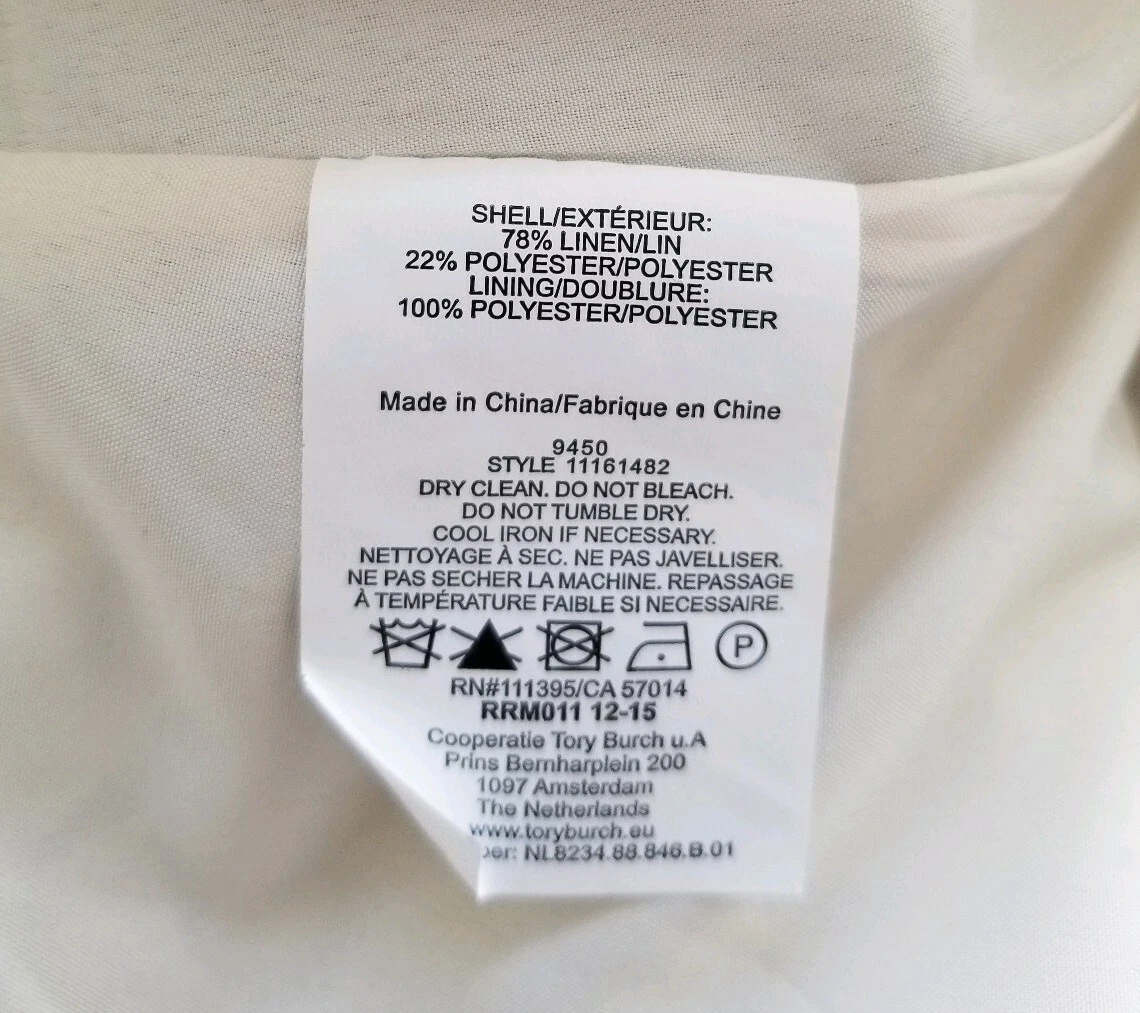 Abito Tory Burch blu navy panna tessera ginocchio lino taglia 8 $495