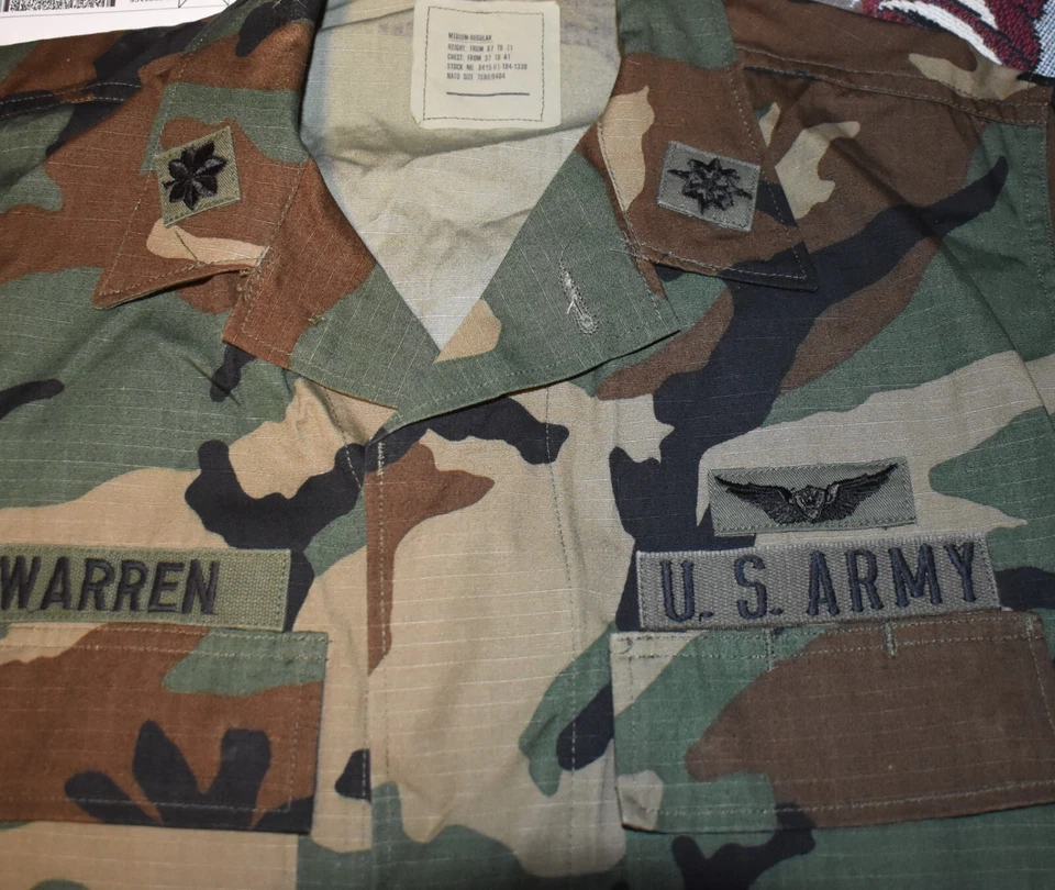 Woodland Camouflage Army BDU Jacket Men's Med-Reg w/ Patches Summer MI LTC 2 - Image 3 of 4