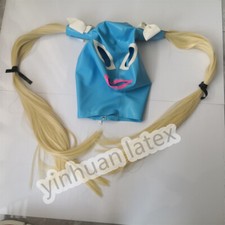 Handmade Latex Hood Mask with Hair Back Zip Hallowen Cosplay Costume