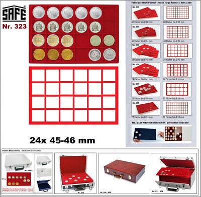 SAFE-323-Münztableaus-Rot-330x220mm-24x-eckige-Fächer-45-mm-Für-Münzen-Medaillen