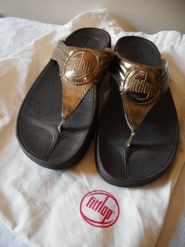 CUTE~! $155 FITFLOP Fit Flop Brown Patent Leather Arch Support Sandals  Shoes 7M | eBay