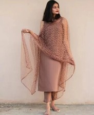 Indian Wear ; Women Brown Solid Cotton Kurta Trouser with Gotta Patti dupatta