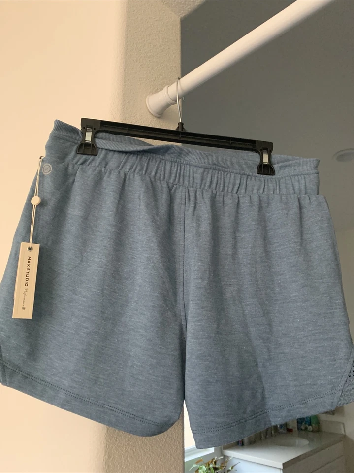 NEW- Max Studio Performance Shorts W/ Mesh Heather Blue Size L Foto 3 de 4