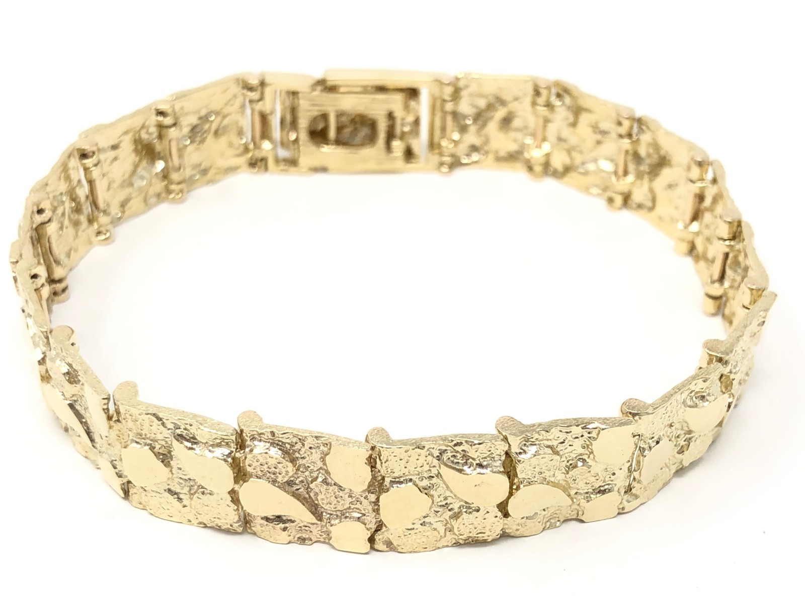 14k Yellow Gold Solid Nugget Bracelet Adjustable 8"8.5" 12mm 34.4