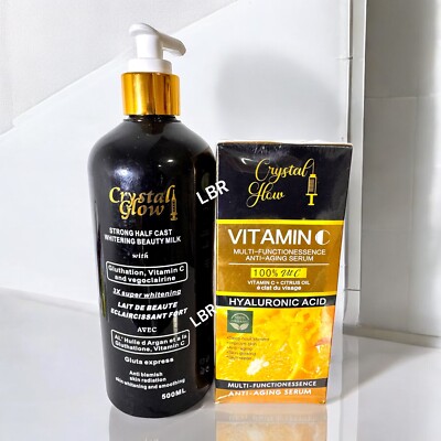 Authentic STRONG CRYSTAL GLOW BODY MILK & VITC FACE SERUM, FAST WHITENING!