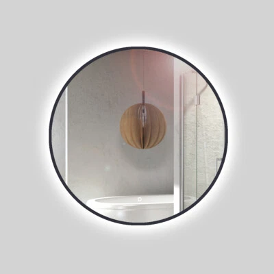 Ogomondo Specchio 5 mm Tondo Cornice Nera Retroilluminato Led Interruttore Touch
