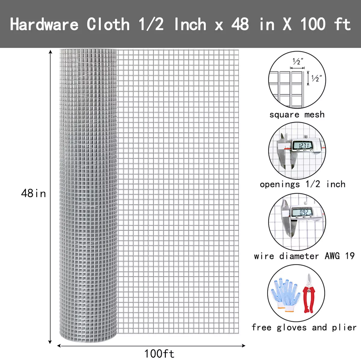 1/2inch Hardware Cloth Welded Wire Mesh Chicken Wire Poultry Fence 48in x  100ft