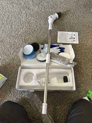 Cordless Electric Spin Scrubber with Long Handle & 8 Brush Heads for Deep Clean