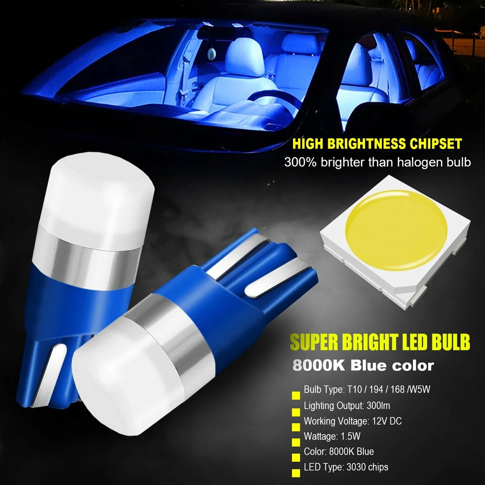 4 x Ultra Blue 168 194 2825 W5W LED Bulbs for Interior License Plate Trunk Light - Image 4 of 4