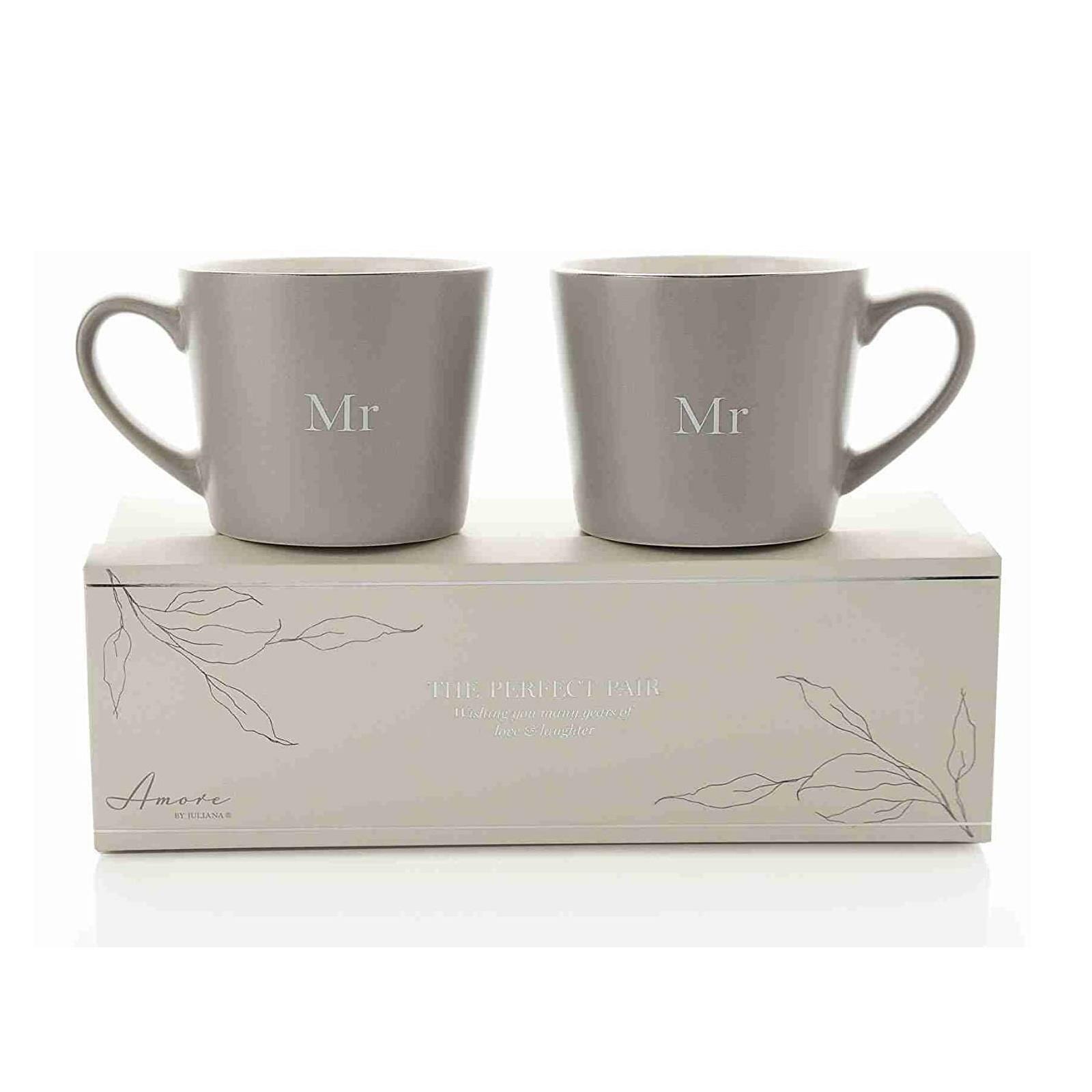 Amore Set of 2 Grey Stoneware Tea Coffee Mugs Mr & Mr Wedding Anniversary Gift