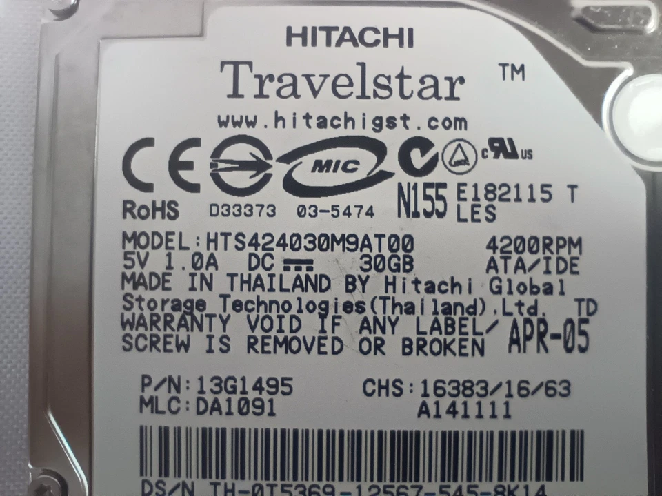 HITACHI Travelstar HTS424030M9AT00 HGST 4200RPM ATA/IDE 30GB 2.5" - Image 3 of 4