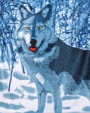 Wolf Animal Fleece Throw Wildlife Bed Blanket Wolf in the snow 60" X 50" New