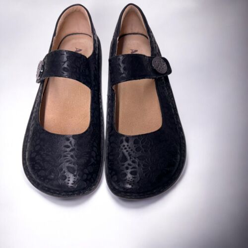 Alegria black Mary Jane Wide size 40 ( U.S. 9.5 ) Mary Jane shoe flower etched