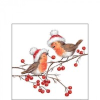 20 Papierservietten, Cocktail Servietten Christmas Robins Ambiente 25X25Cm