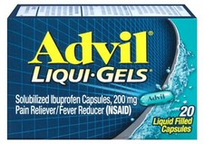 Lot Of 2, Advil Liqui Gels Pain Reliever - Fever 200mg 20 Caps Each, Exp 02/2026