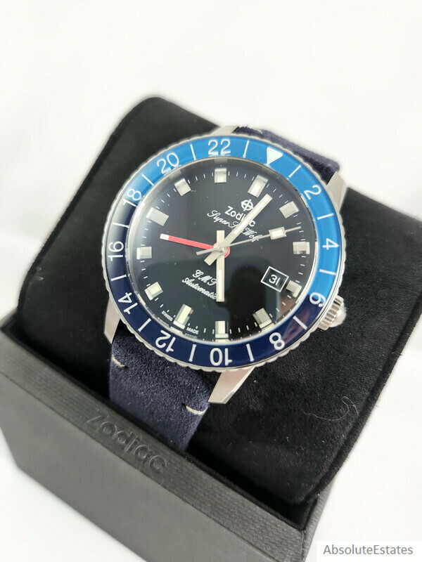 NEW Zodiac Super Sea Wolf Automatic GMT Silver Black Blue Watch
