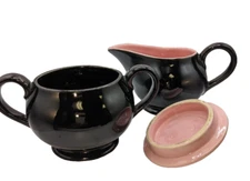 Vintage Black and Pink McCoy Cream and Sugar