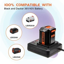 40V Max Fast Charger for Black Decker Lithium Battery LBXR36 LBXR2036 LCS36