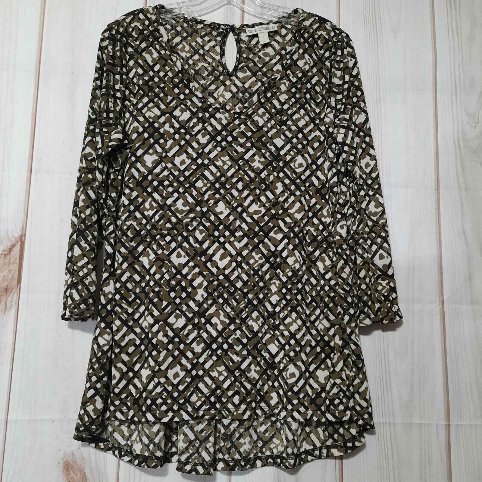 Dana Buchman Blouse Ladies Large Black Brown 3/4 sleeve classiccore