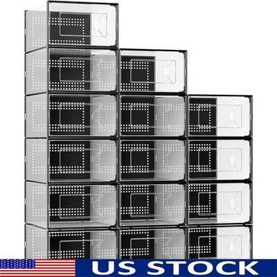 X-Large Shoe Storage Box 15 Pack Clear Stackable Organizer Interlocking Bins New