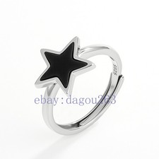 Certified natural A-grade black jadeite Pentagram 925 Silver Inlaid Ring